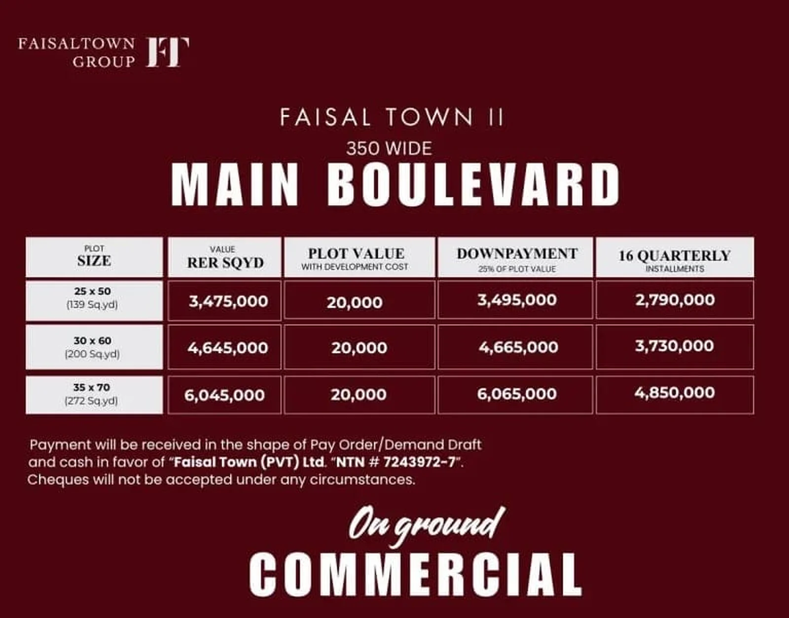 Faisal Town II 350 Wide Main Boulevard payment plan