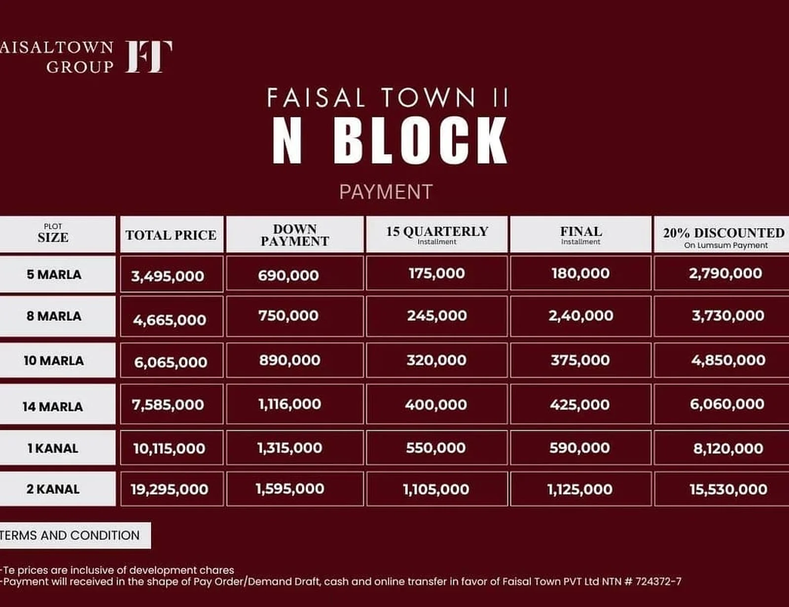 Faisal Town II N Block payment plan